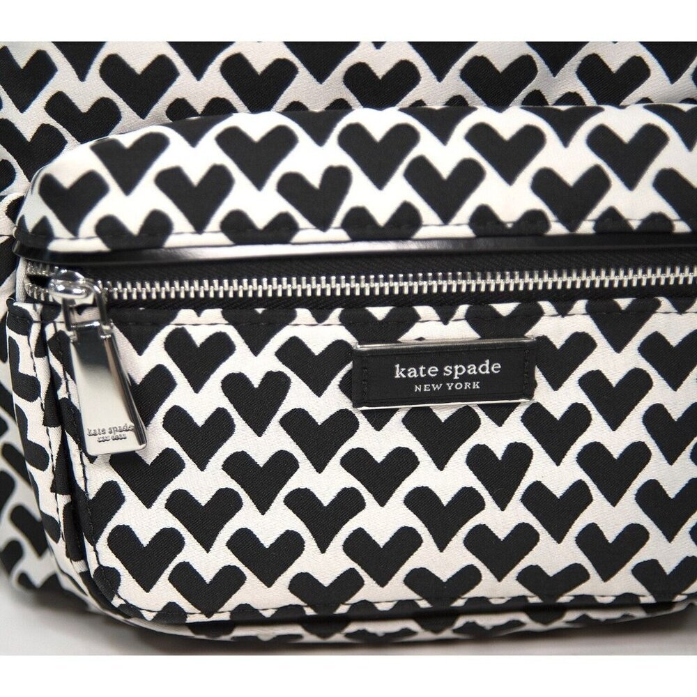 Kate Spade Sam Icon Black White Heart Nylon Jacquard Small Backpack Bag NWT - Picture 3 of 7